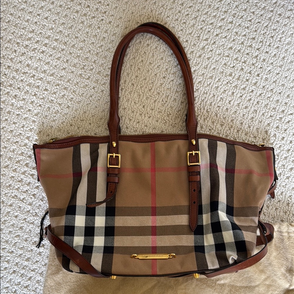 Burberry Checkered Canvas Tote Bag